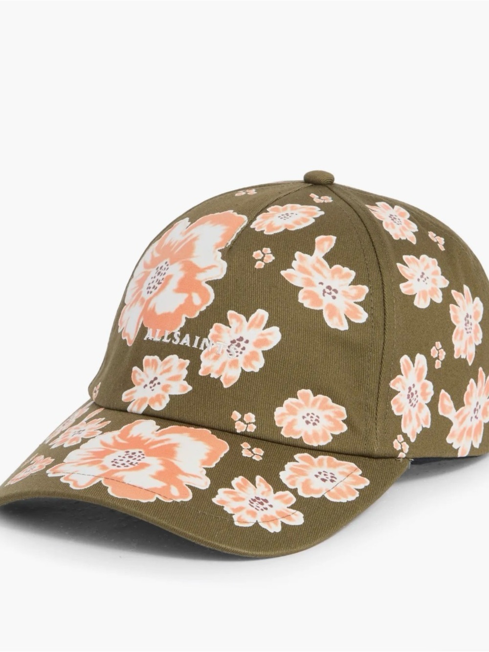 AllSaints Olive Baseball Cap with Peach‎ Floral Print